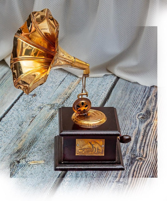 Vintage Harmony Brass Miniature Gramophone Showpiece for Elegant Home Decor