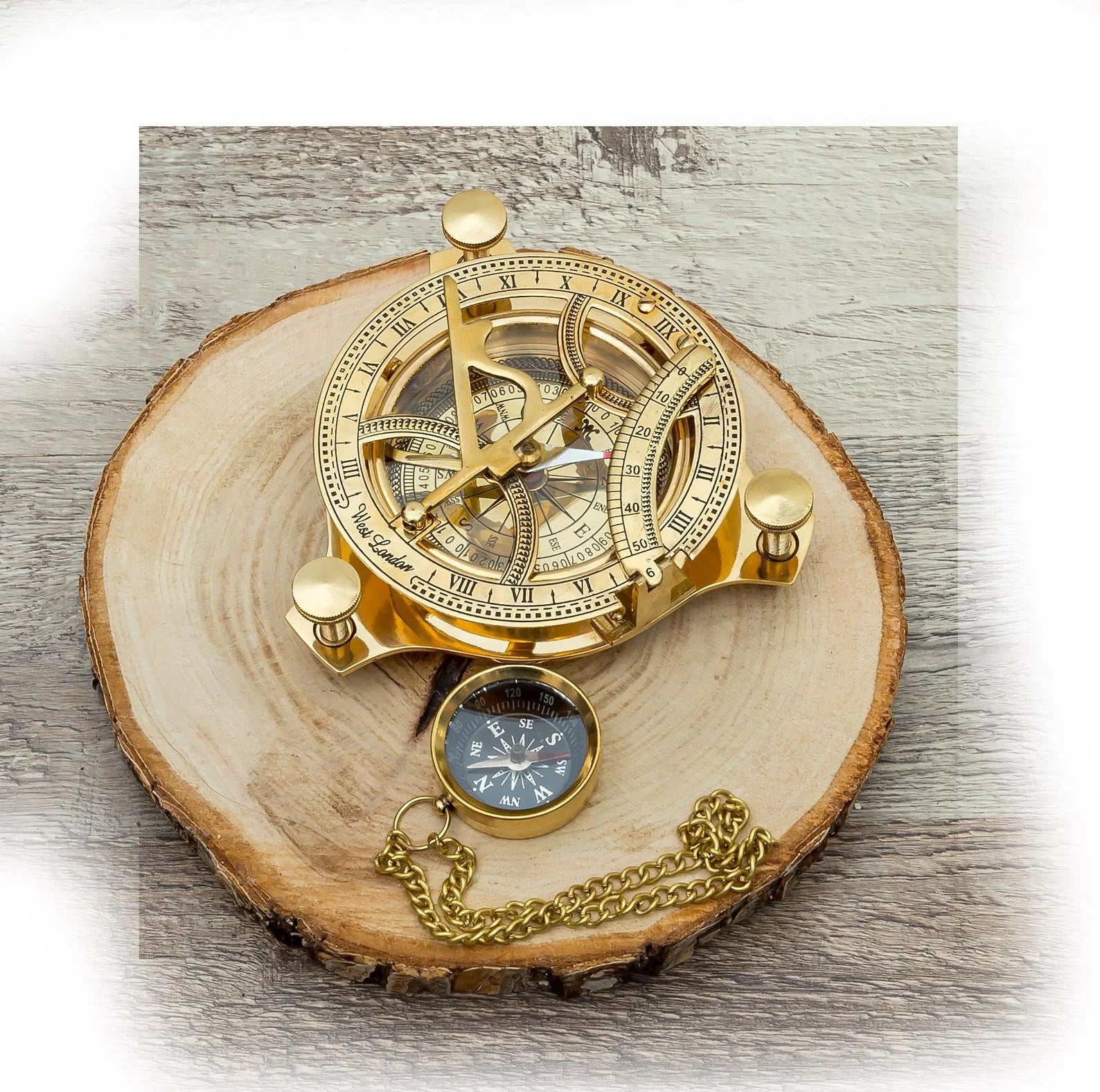Vintage-Inspired Brass Sundial Compass