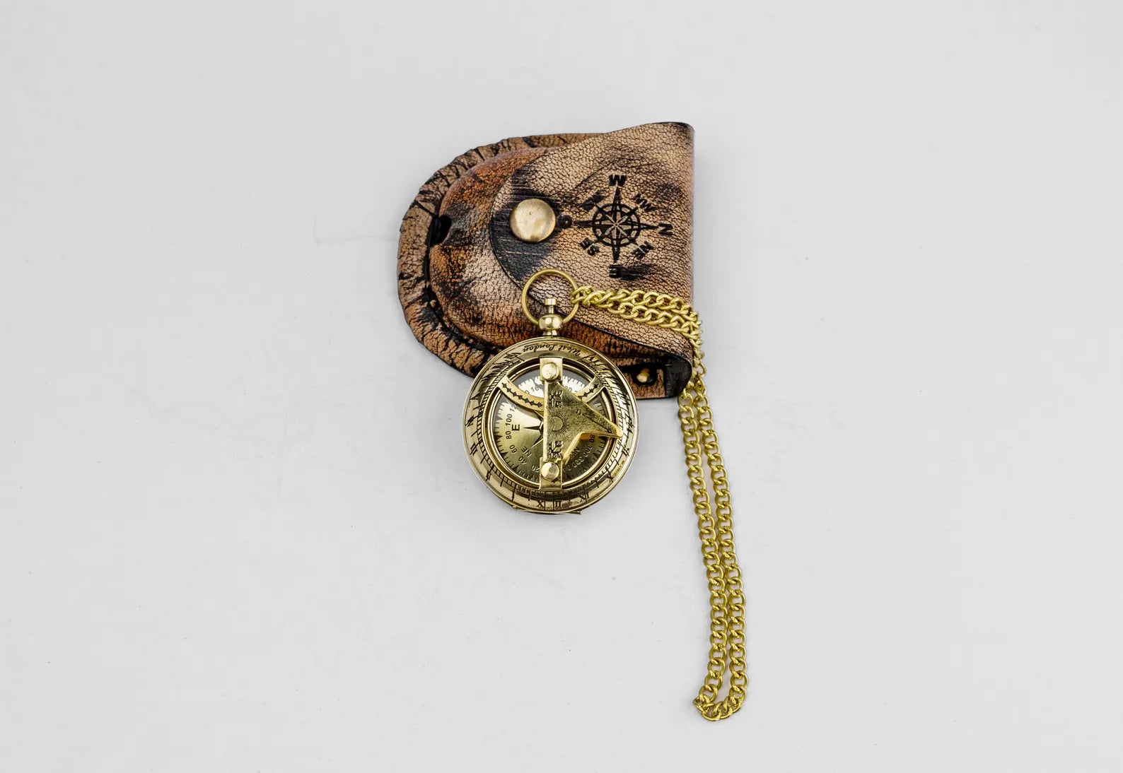 Brass Sundial Compass with Leather Cover