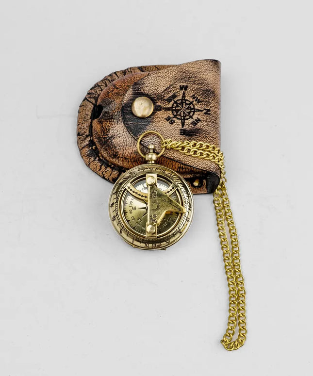 Brass Sundial Compass with Leather Cover
