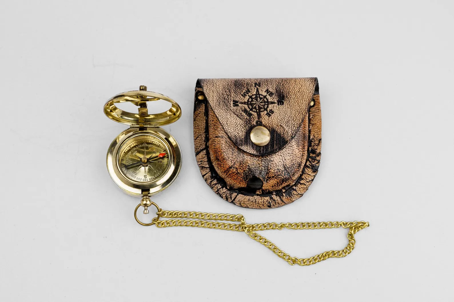 Brass Sundial Compass with Leather Cover