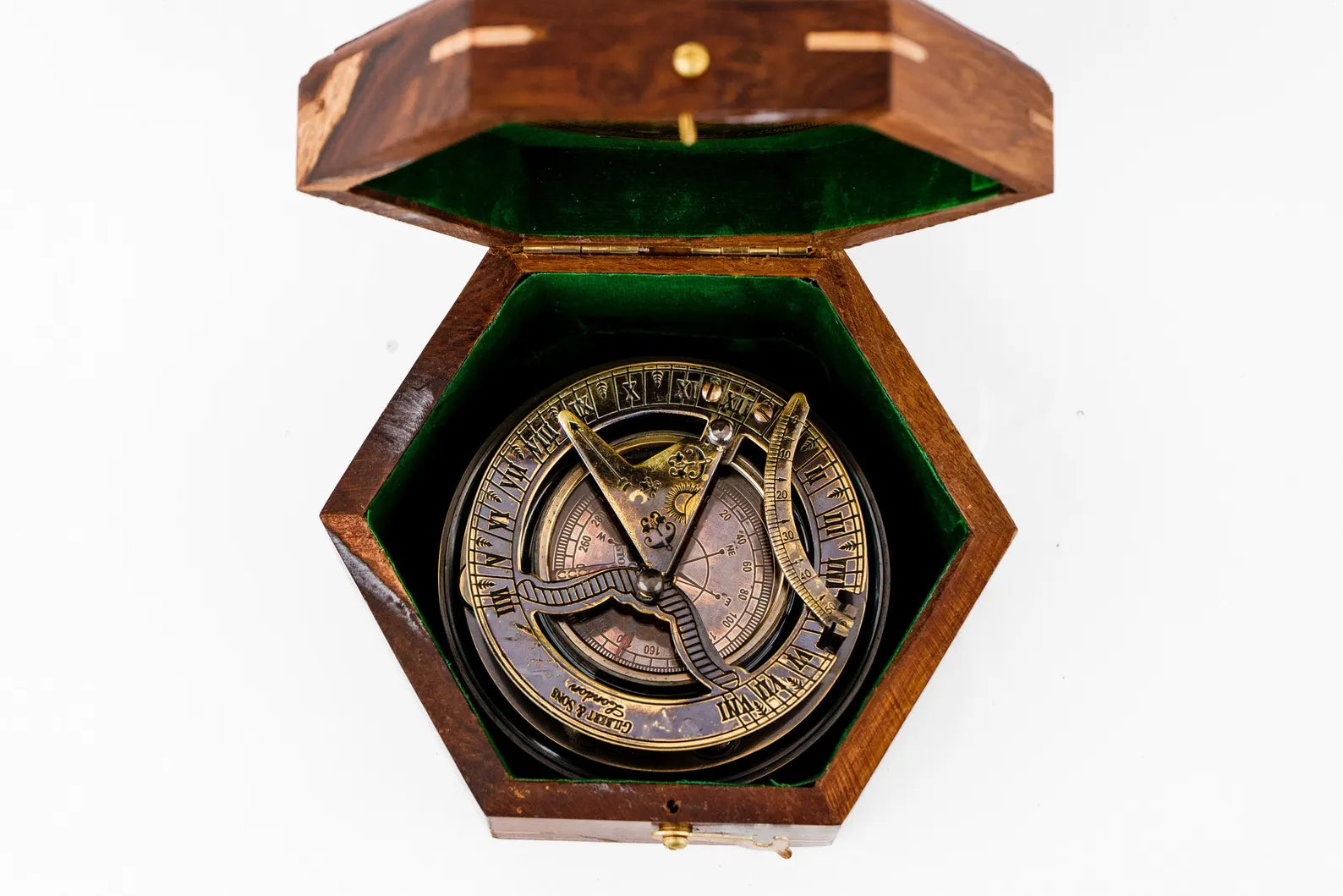 Brass Gilbert Compass in Wood Box – 3