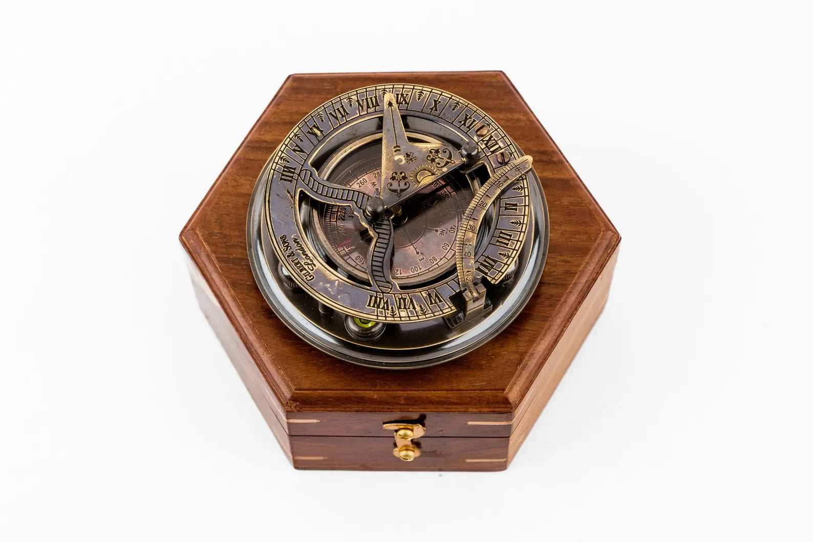 Brass Gilbert Compass in Wood Box – 3