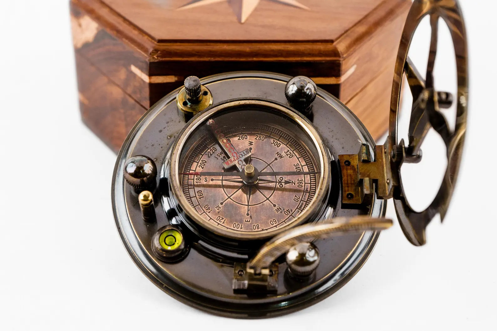 Brass Gilbert Compass in Wood Box – 3