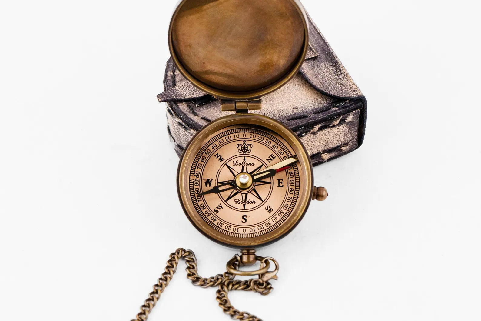 Brass Working Compass with Leather Cover