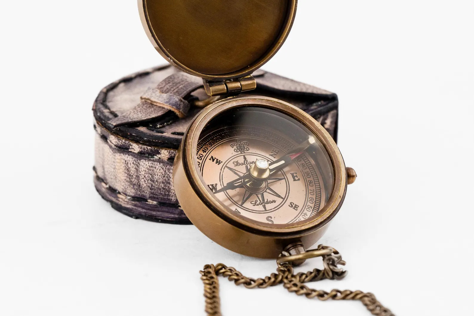 Brass Working Compass with Leather Cover