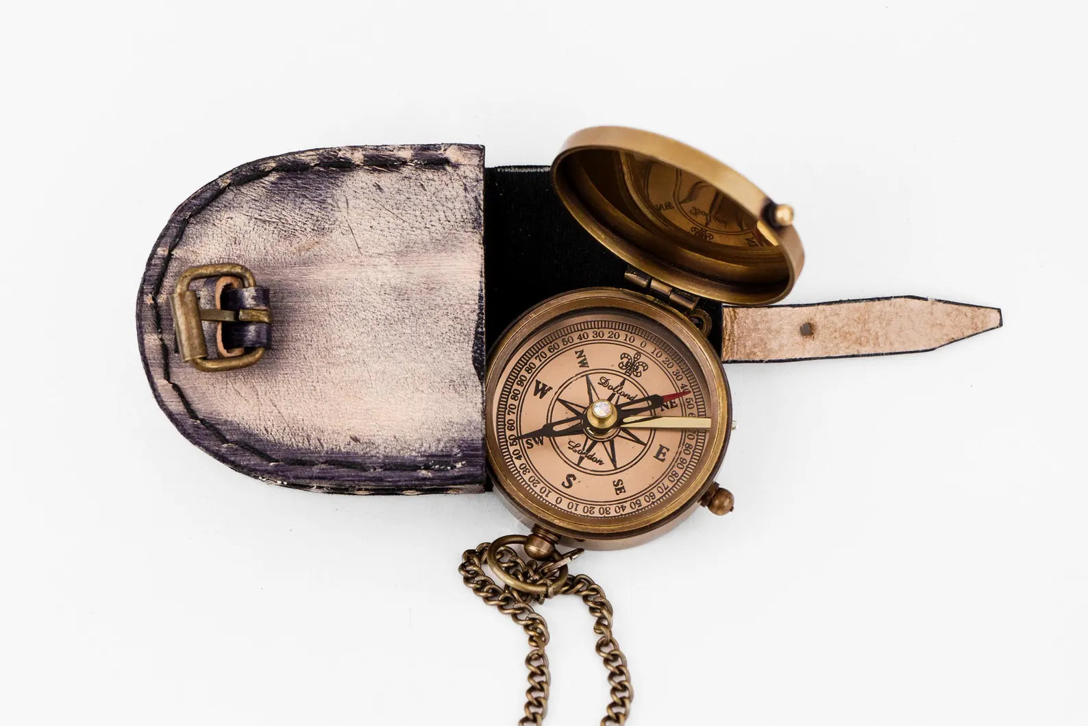 Brass Working Compass with Leather Cover