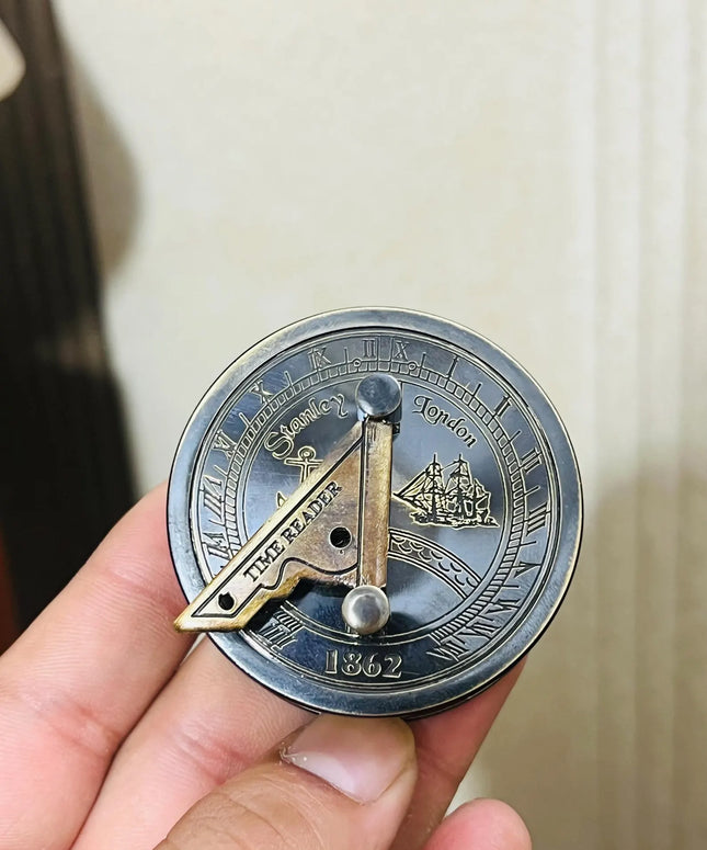 Time Reader Engraved 1862 Brass Sundial Compass