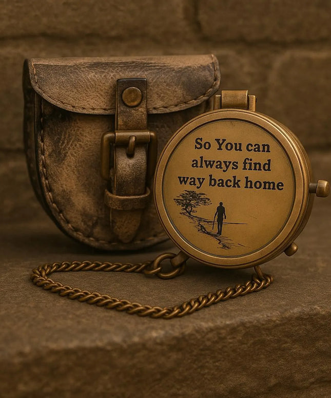 Brass Working Compass with Leather Cover