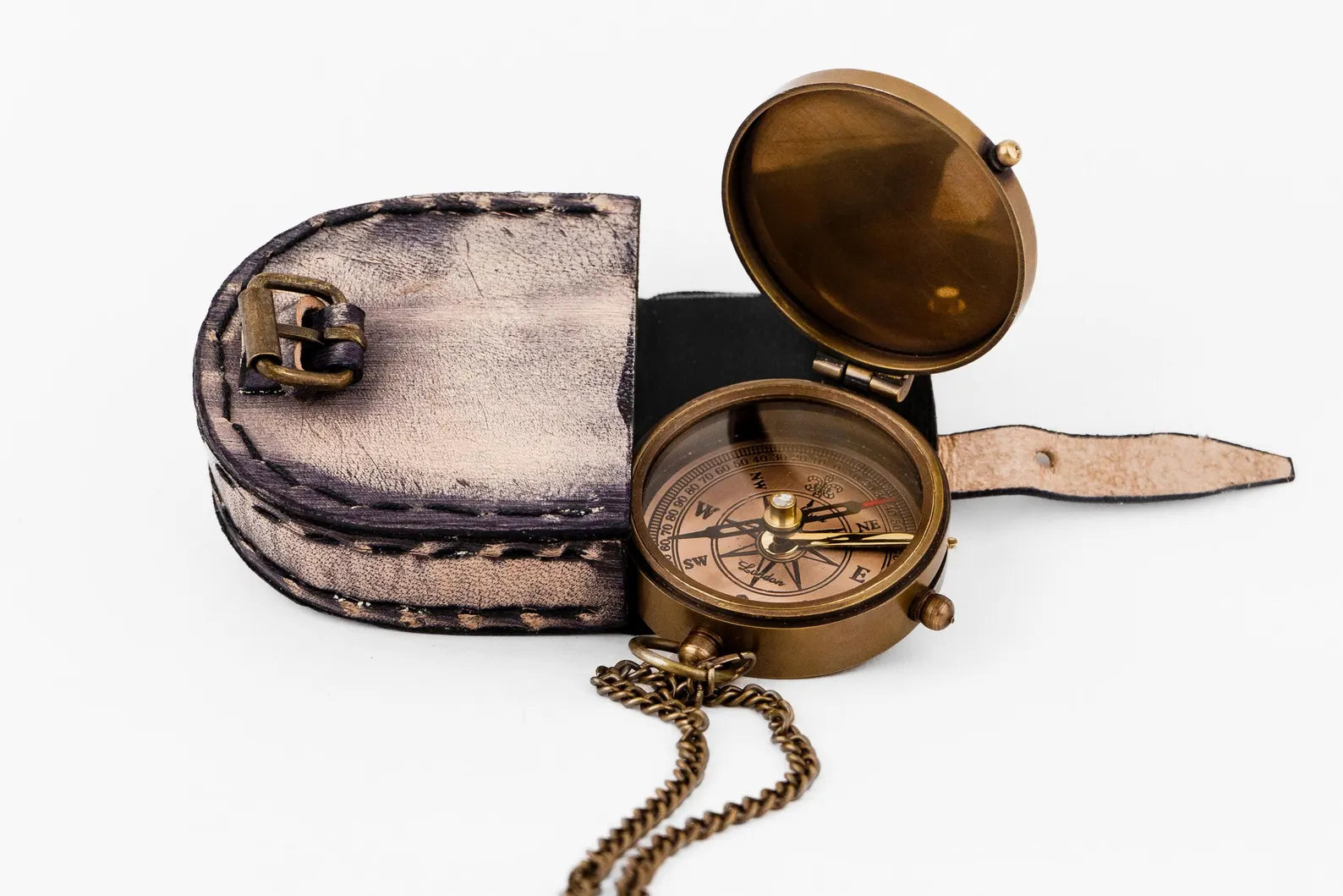 Brass Working Compass with Leather Cover