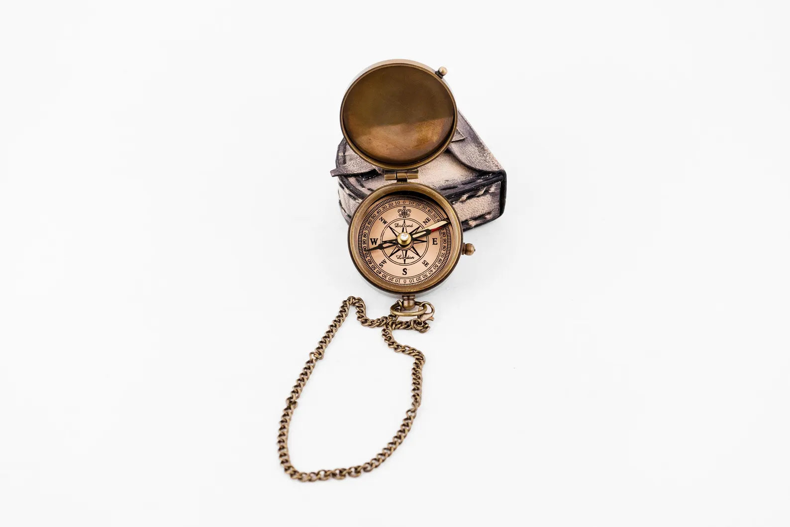 Brass Working Compass with Leather Cover
