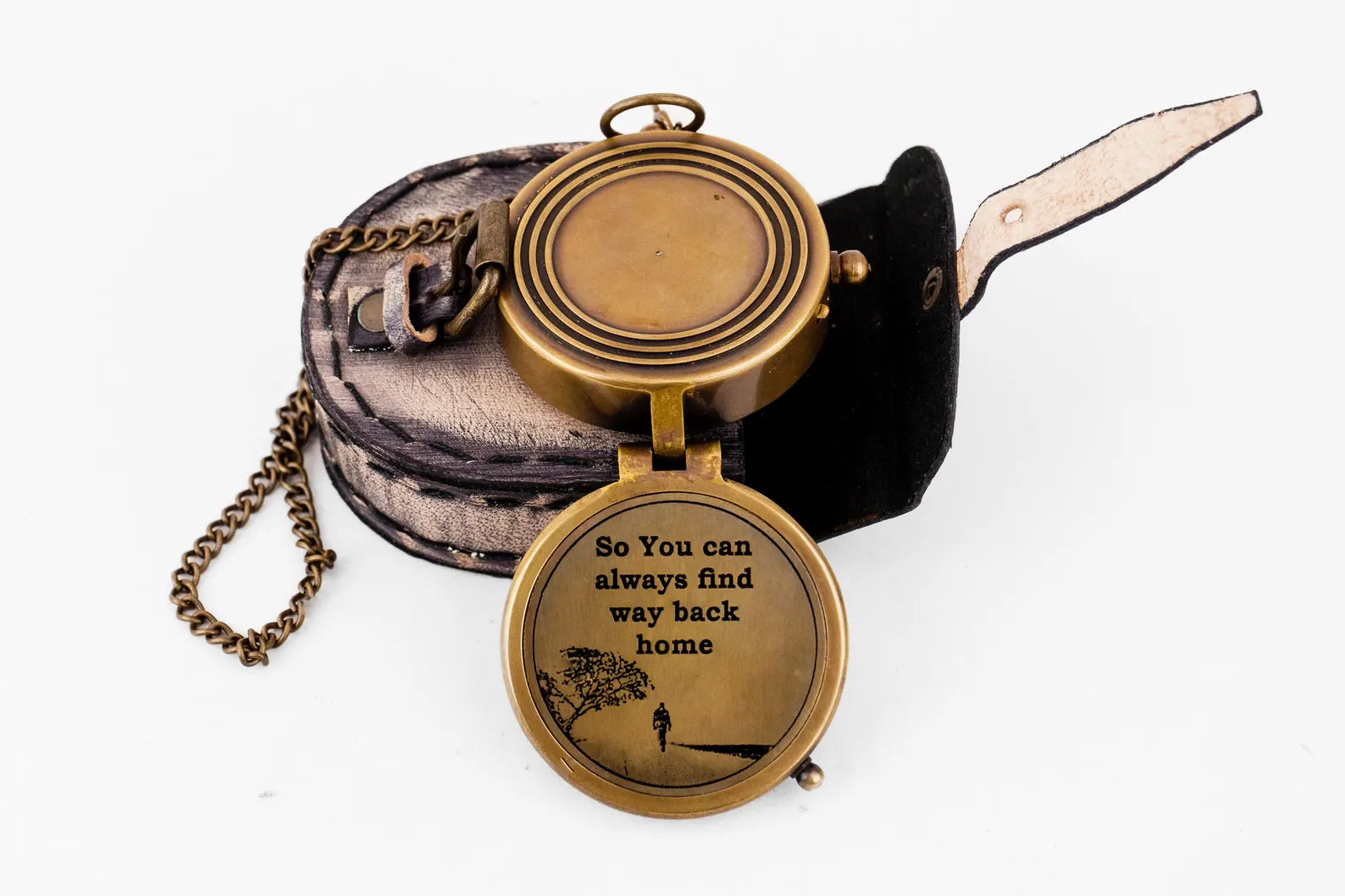 Brass Working Compass with Leather Cover