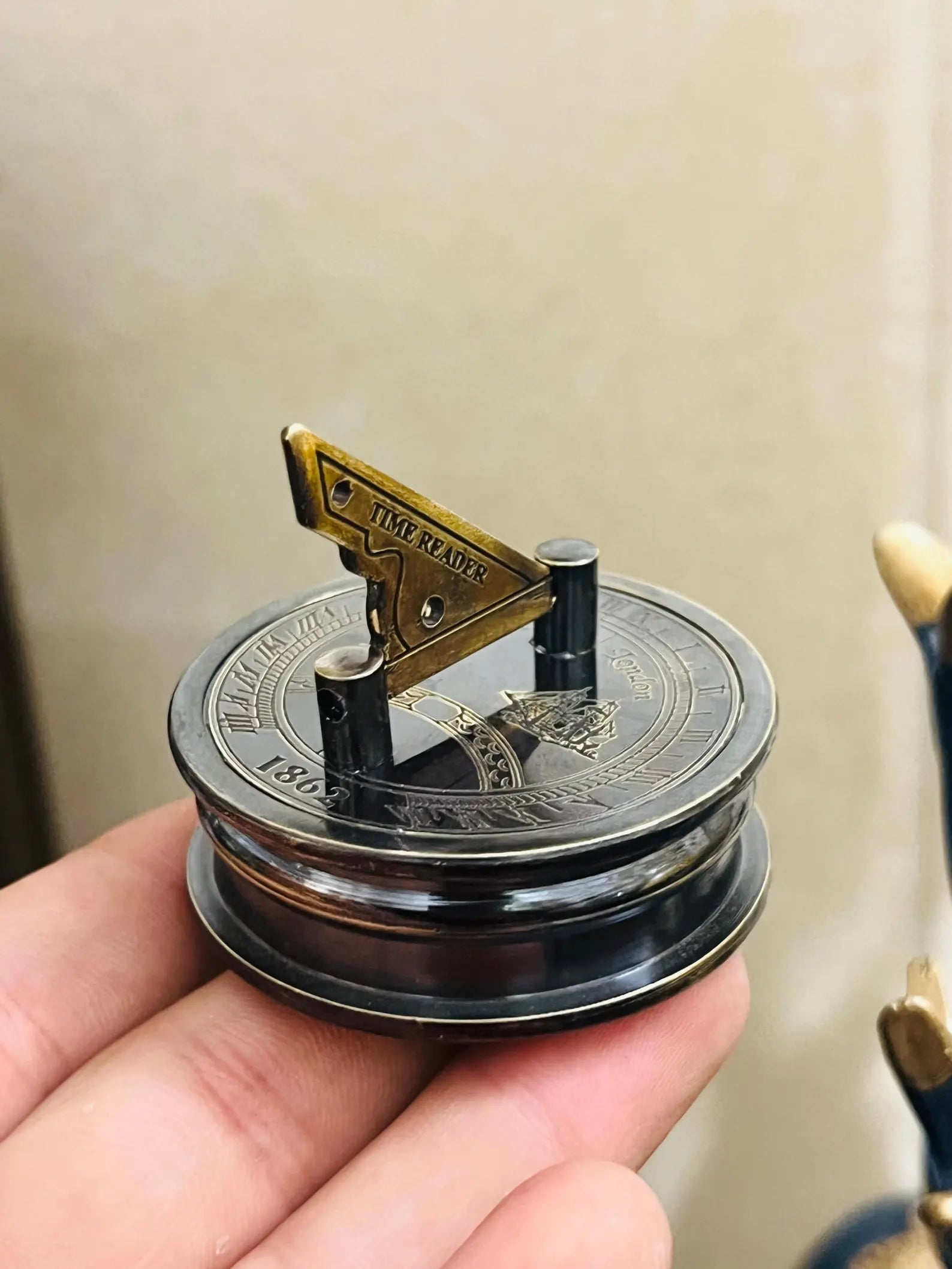 Time Reader Engraved 1862 Brass Sundial Compass